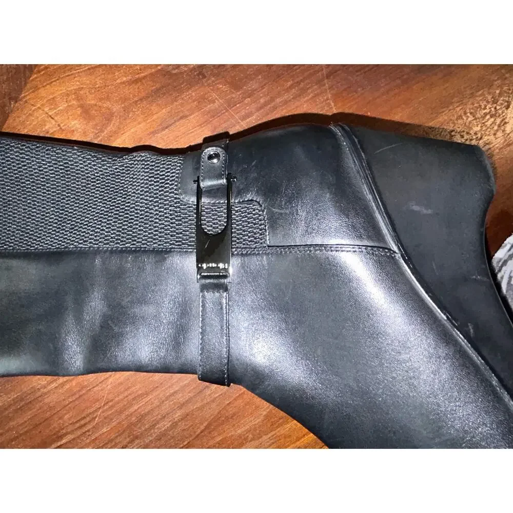 Blondo Lana Knee High Riding Boots Women 9 Black Leather Wedge Stretch B4933-11